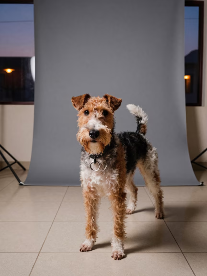 Jagdterrier Portrait in Lagos Studio Light in in a quiet portrait studio with a plain backdrop and eye-level framing in Lagos