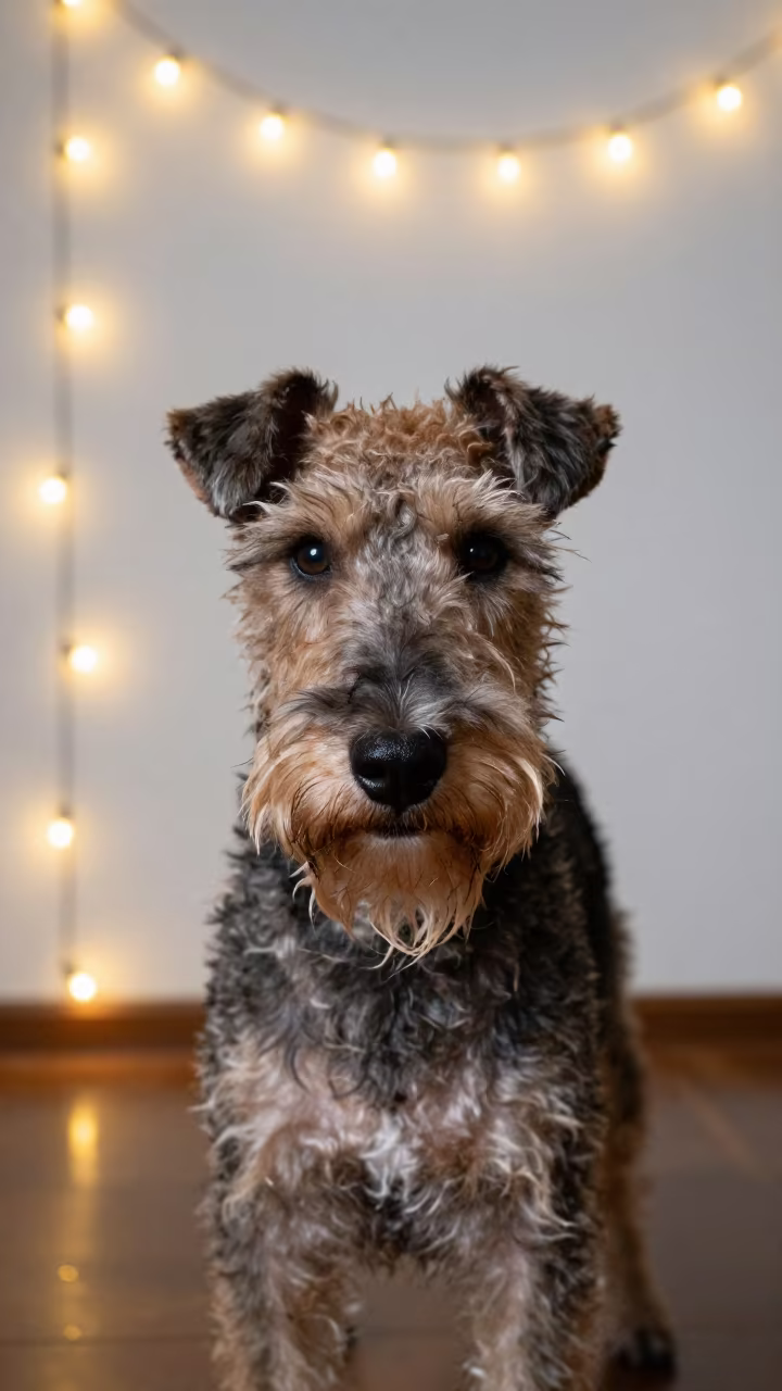 Jagdterrier Portrait in Wet Season Studio Glow in in a quiet portrait studio with a plain backdrop and eye-level framing near Punto Fijo