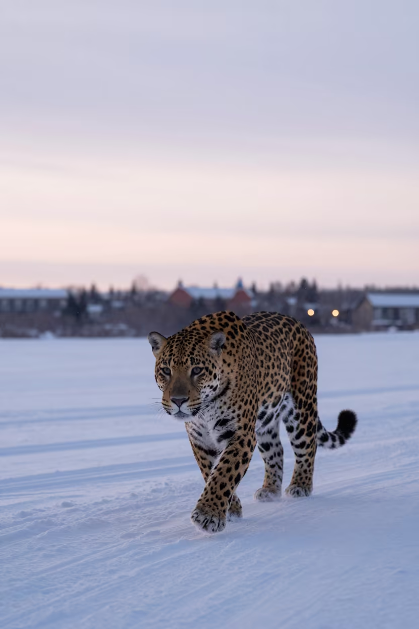 Jaguar Crosses Arctic Snow Near Iqaluit in near Iqaluit