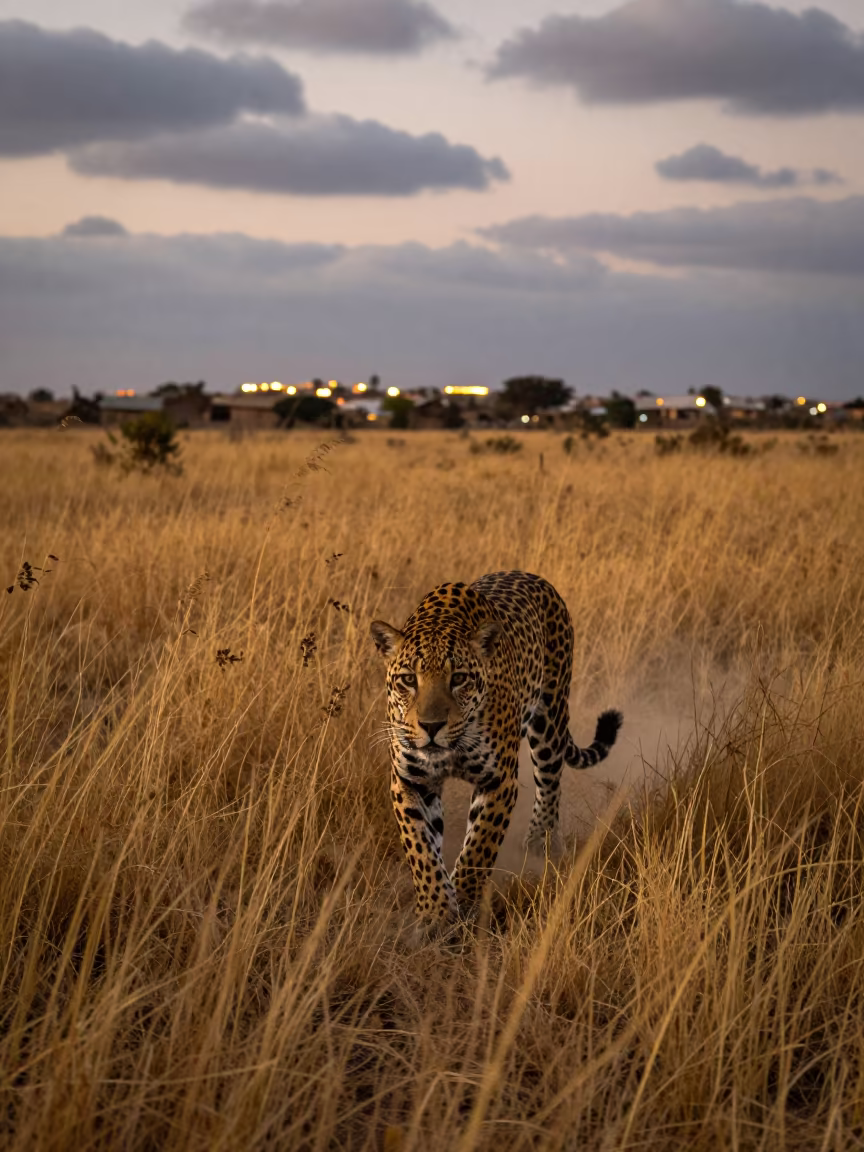 Jaguar Crossing Gold Grass at Dusk Near Faiyum in near Faiyum