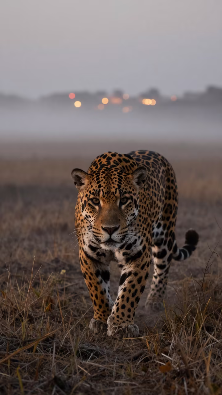 Jaguar Crossing Salt Marsh at Twilight in on a wind-scoured ridge near Matamoros