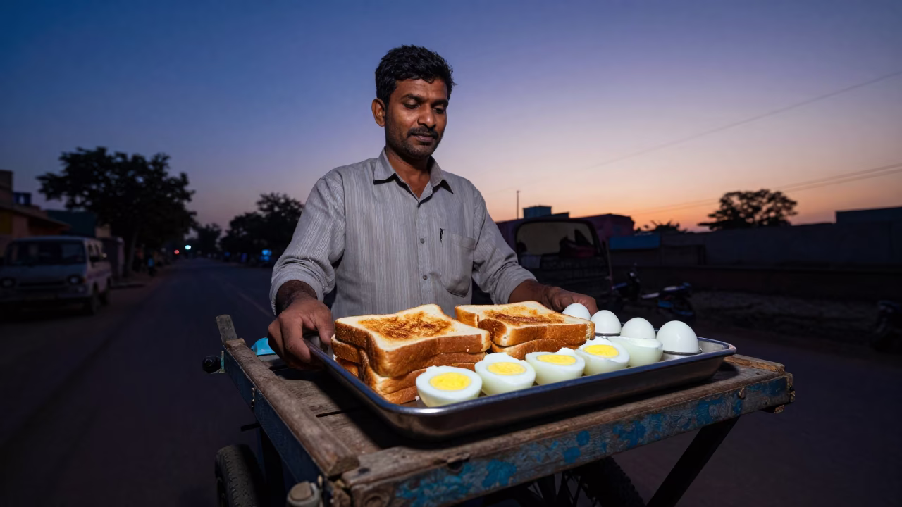 Jaipur Boiled Eggs at Indigo Twilight After Sunset in in Jaipur, India