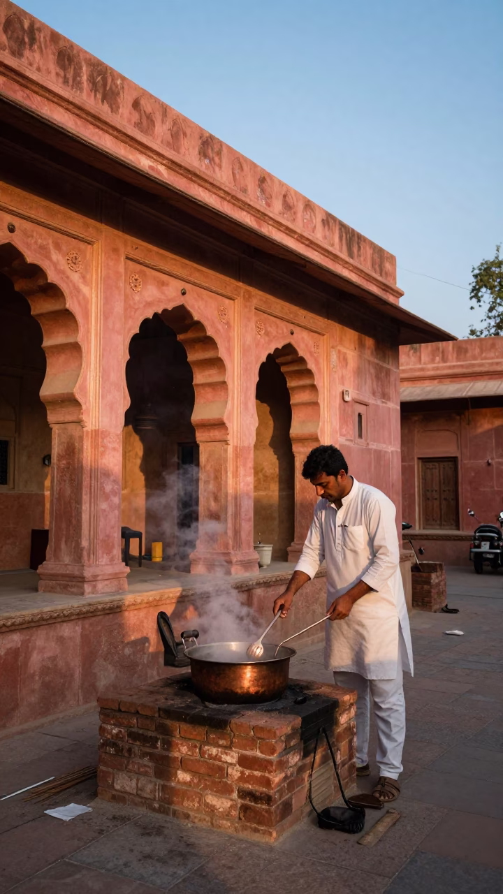 Jaipur Evening Scene at Honeyed Evening Light in in Jaipur, India