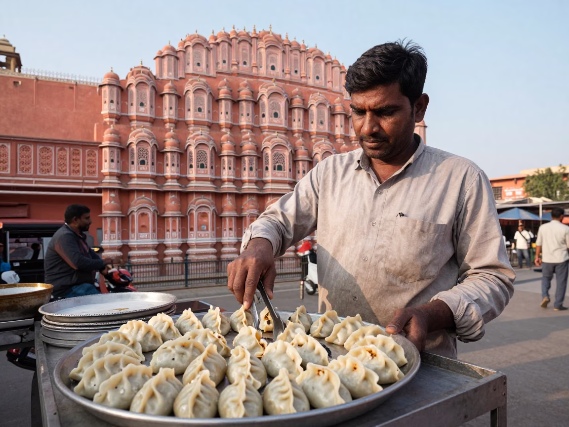 Jaipur Food Vendor at Nautical Dawn Light in in Jaipur, India