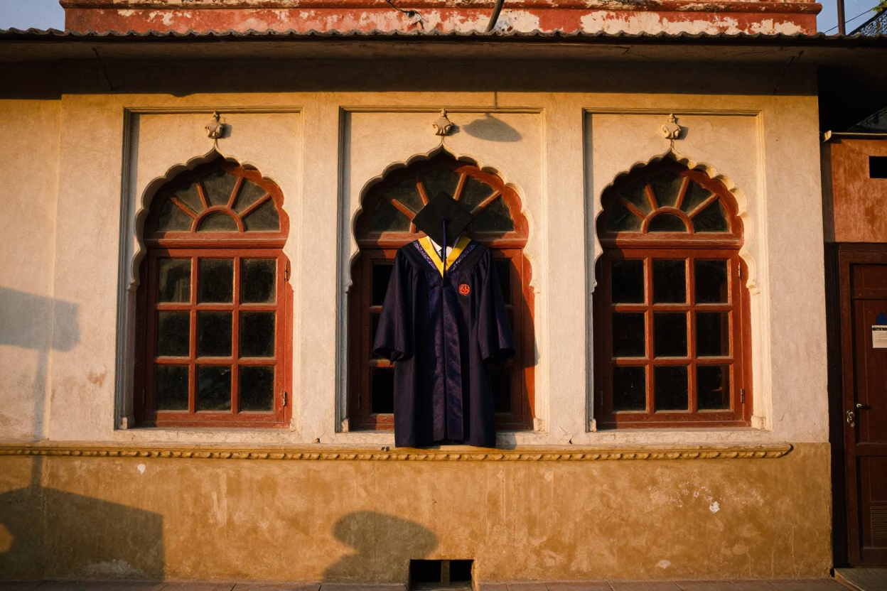 Jaipur India Nautical Dawn Street Scene with Graduation Gown and Cane Texture in in Jaipur, India