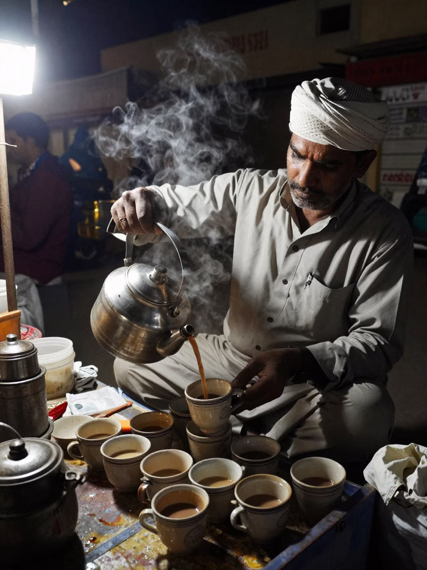 Jaipur Preparing Tea at Late At Night Light in in Jaipur, India