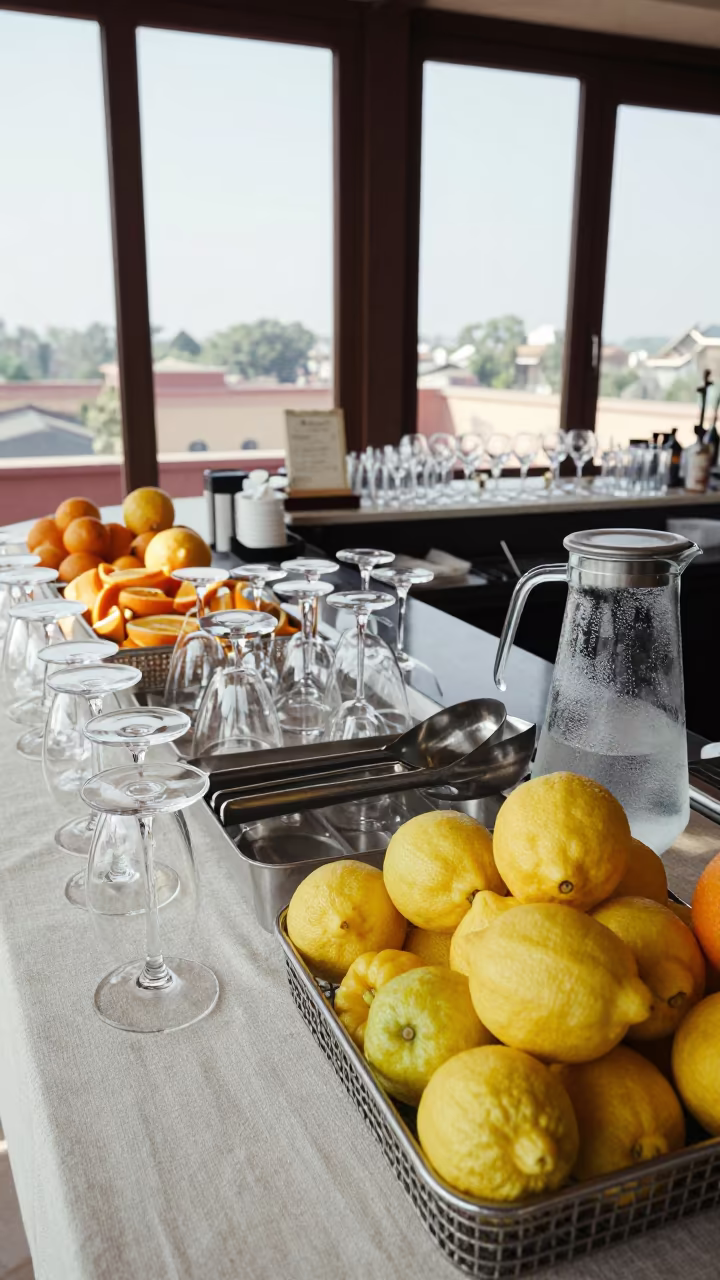 Jaipur Rooftop Bar Citrus Bins Noon Light in inside a hotel lobby in Pink City, Jaipur