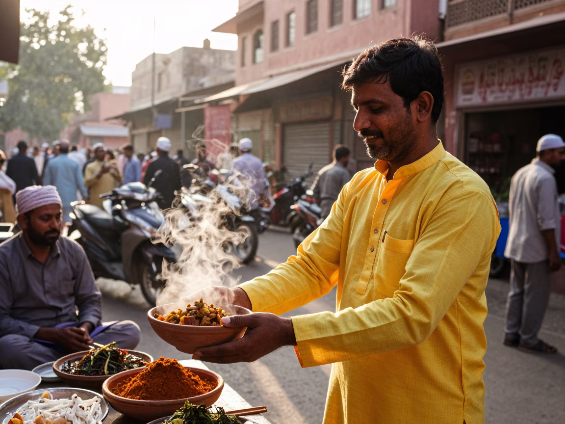 Jaipur Smiling Customer at Clear Late-afternoon Light in in Jaipur, India