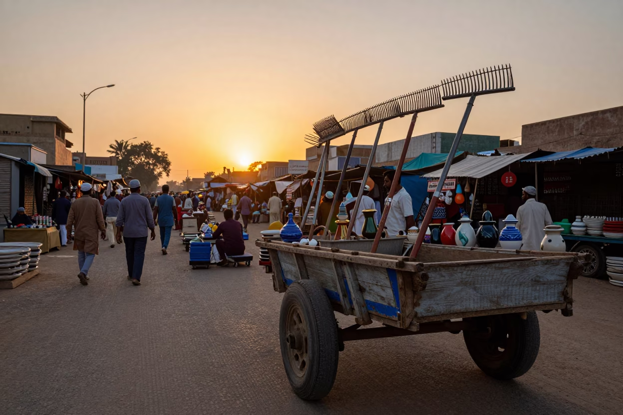 Jaipur Street Market Sunset with Rake Heads and Ceramic Cup in in Jaipur, India