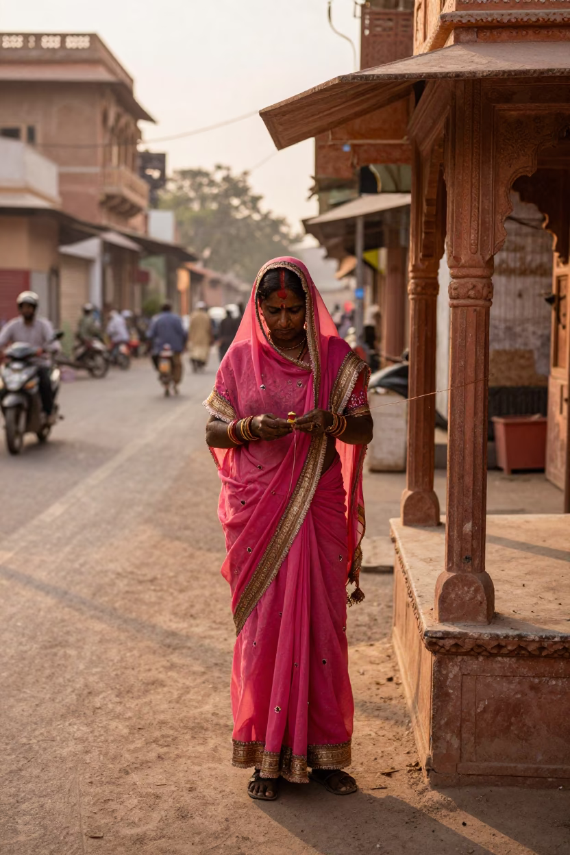 Jaipur Street Scene at Honeyed Evening Light in in Jaipur, India