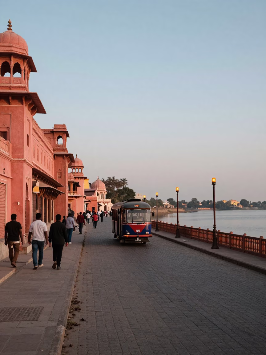 Jaipur Street Scene at Nautical Dawn Light in in Jaipur, India