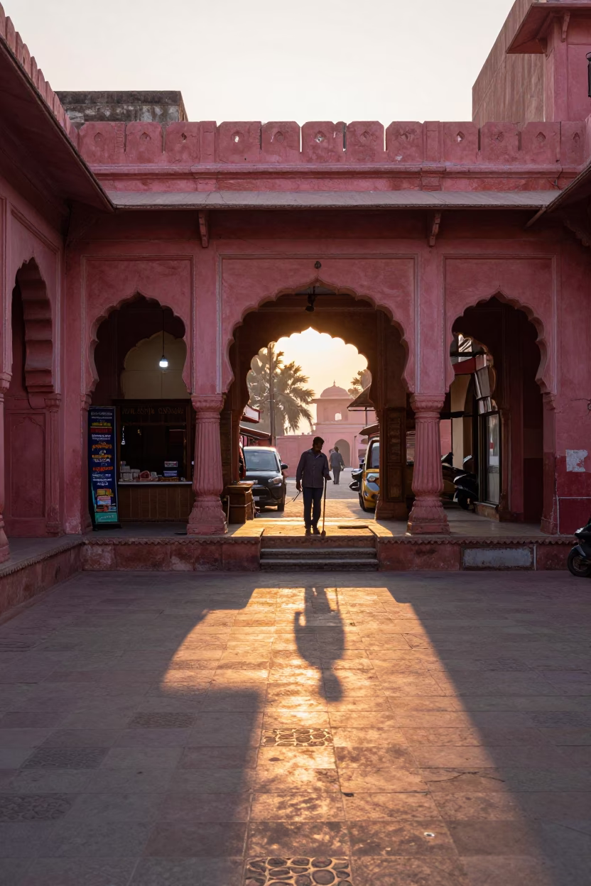 Jaipur Street Scene at Nautical Dawn Light in in Jaipur, India