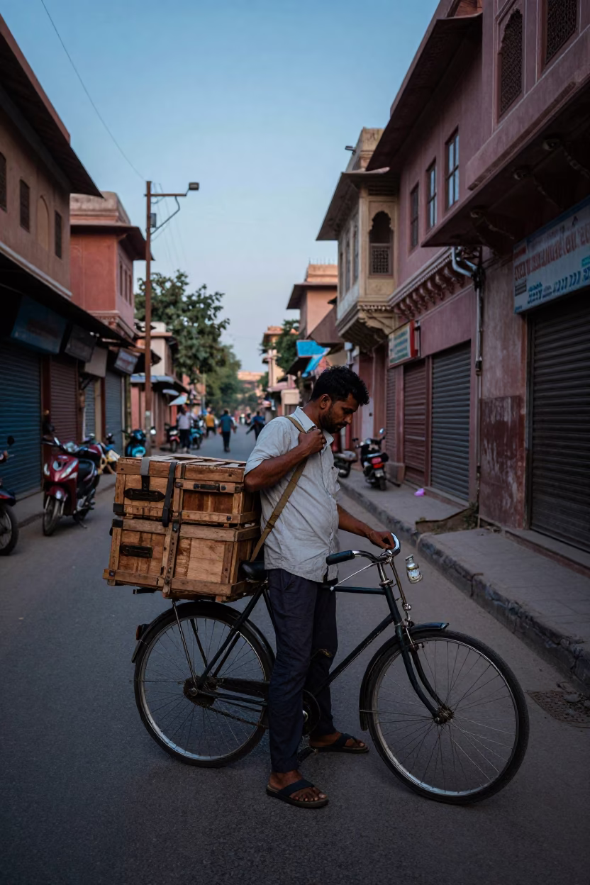 Jaipur Street Scene at The Still Hours Before Dawn Light in in Jaipur, India