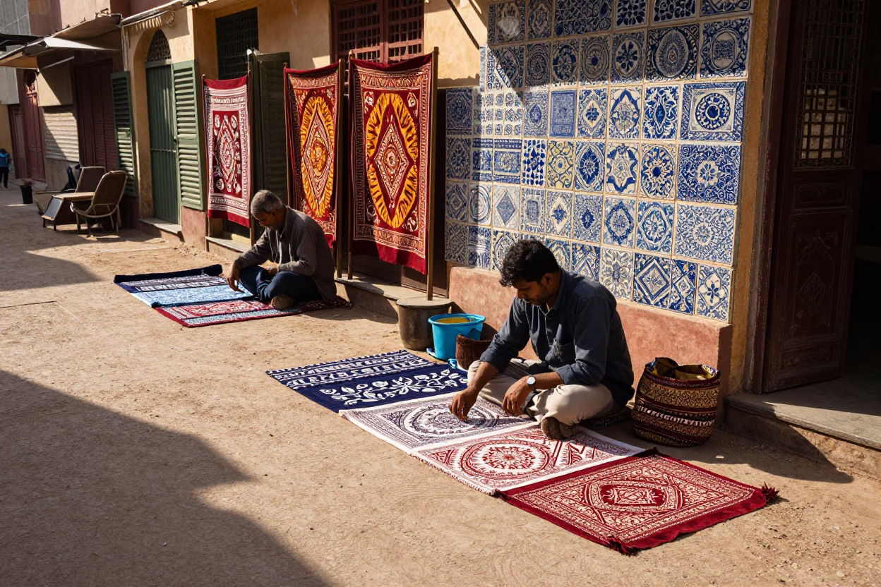 Jaipur Street Scene with Batik Artisan and Majolica Tiles in in Jaipur, India