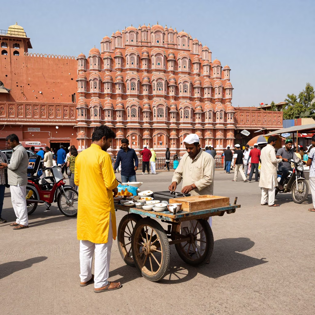 Jaipur Street Stall at The Flat Glare Of Noon Light in in Jaipur, India