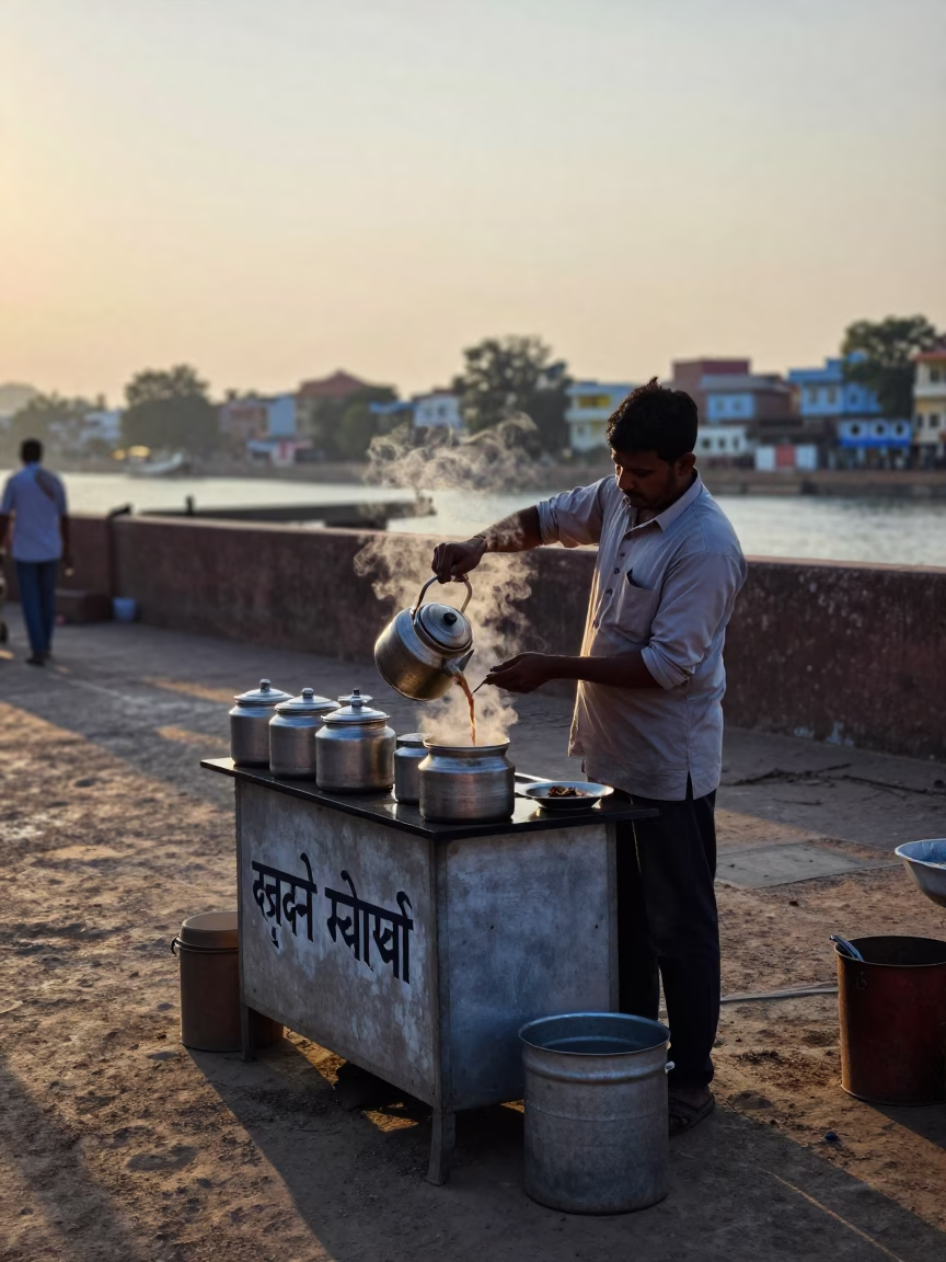Jaipur Tea Stall at Nautical Dawn Light in in Jaipur, India