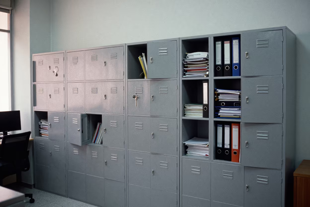Jakarta Office Key Cabinet with Binders in inside an open-plan office bay in Jakarta