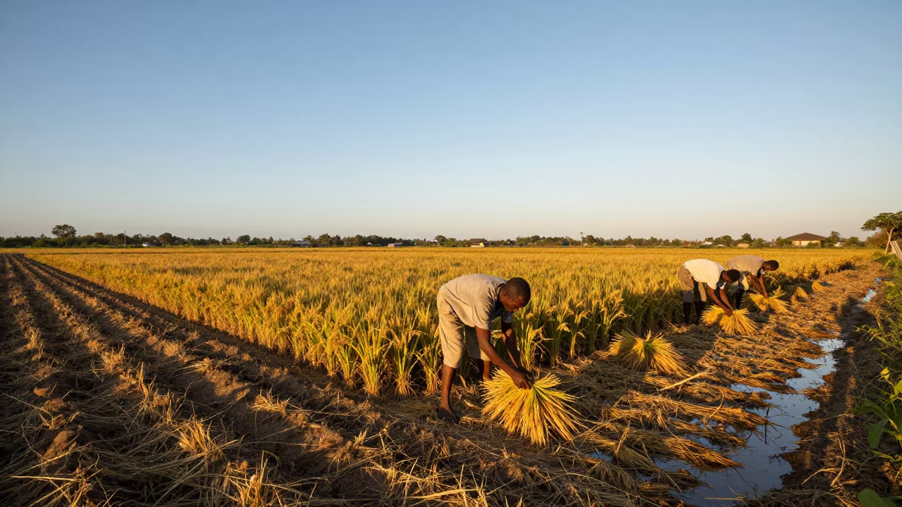 Jamaican Harvest Field Evening Light in across a harvested grain field in Jamaica