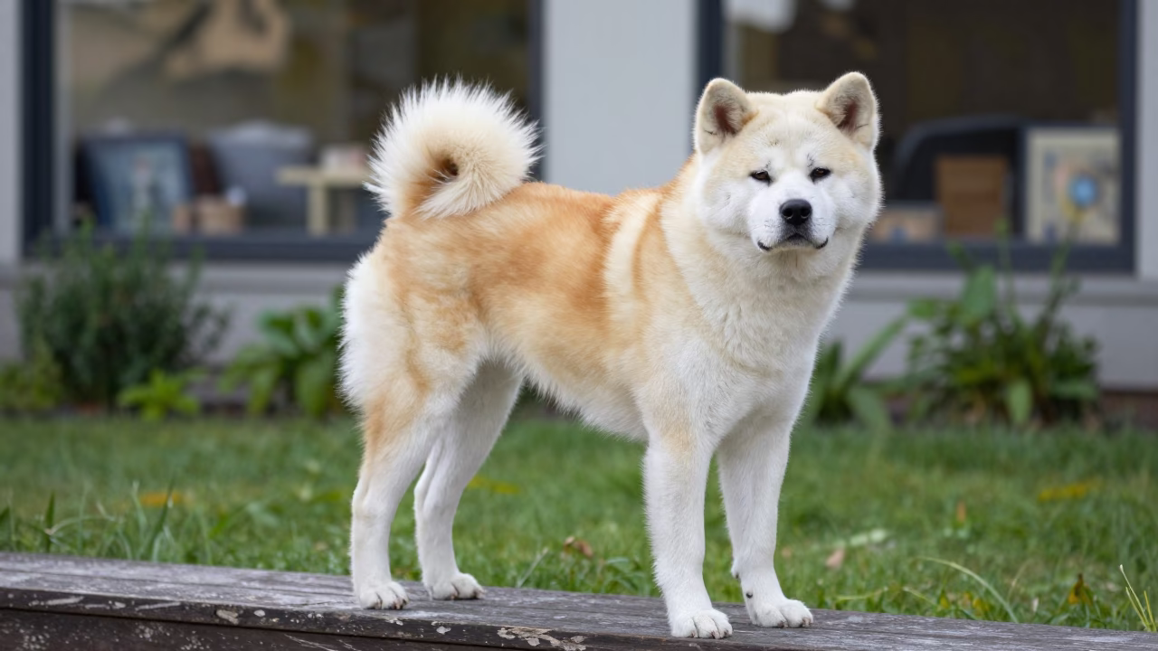 Japanese Akita Inu Portrait Near Garden Edge in near a garden edge with soft morning light and an uncluttered background near Hamilton