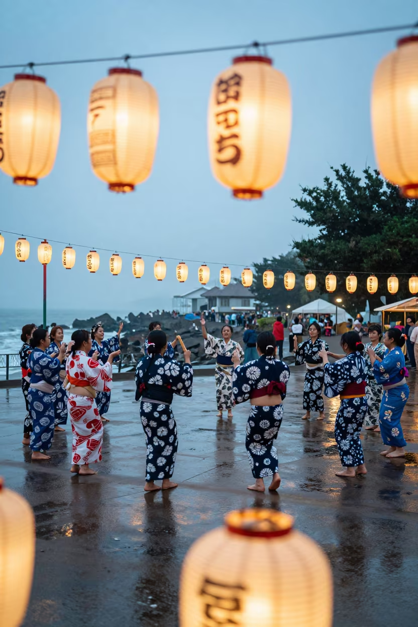 Japanese Bon Dance Circle Lanterns Visakhapatnam Waterfront in at a waterfront celebration in Visakhapatnam