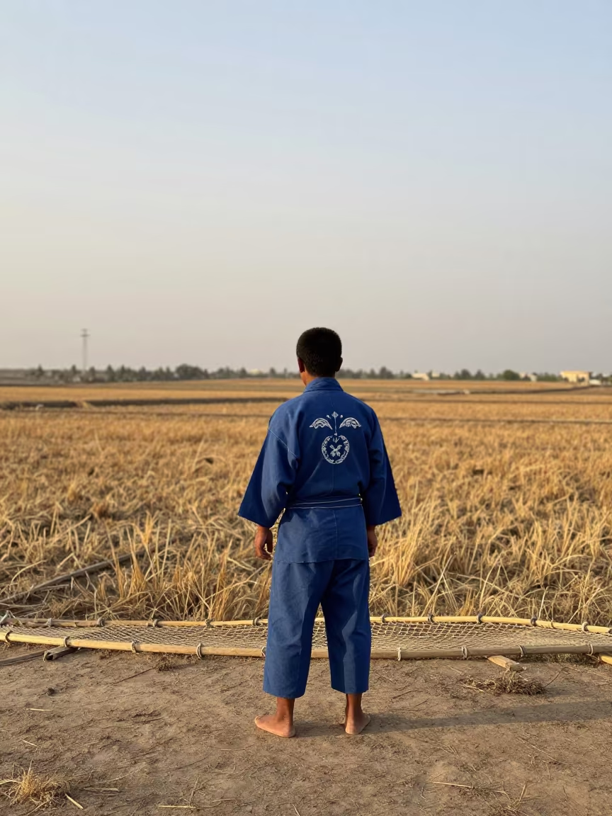 Japanese Fisherman in Tehran Fields at Dawn in near open fields near Tehran