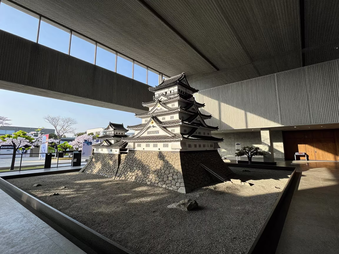 Japanese Keep in Oran Lobby with Rim Light in inside a ribbed concrete lobby in Oran