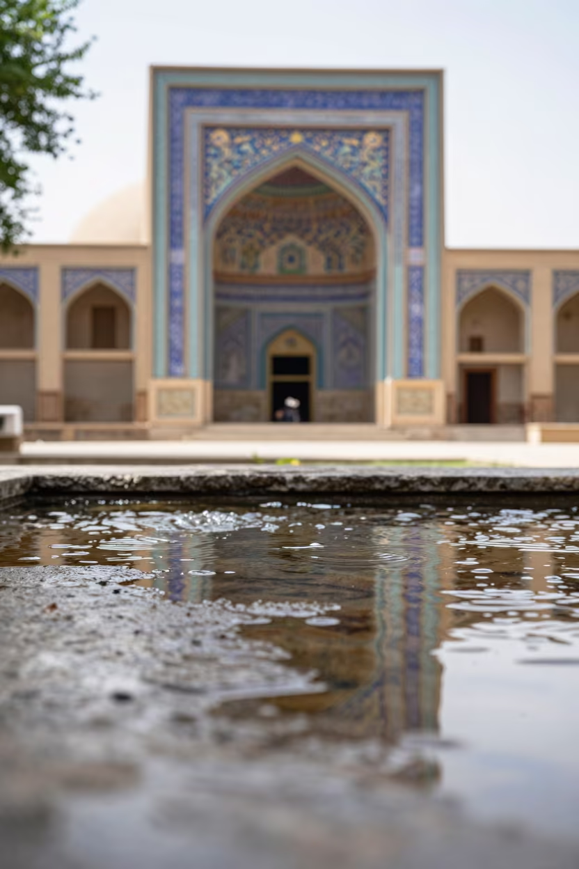 Japanese Print in Herat Temple Courtyard in in a temple courtyard in Herat