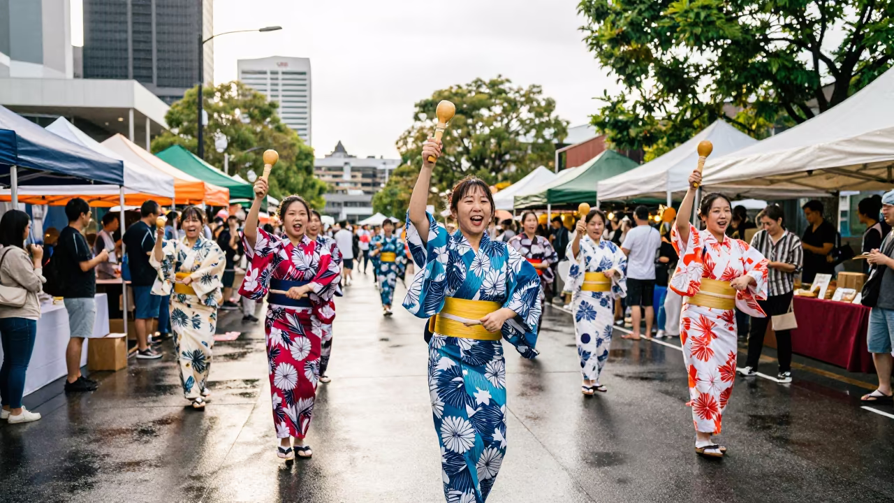 Japanese Yosakoi Dance Festival Night Market Brisbane in at a night market in Brisbane