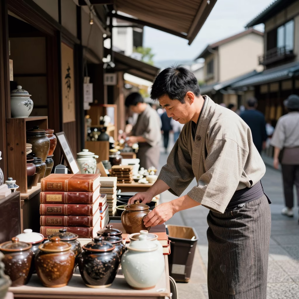 Jars at Afternoon Light in Kyoto in in Kyoto, Japan