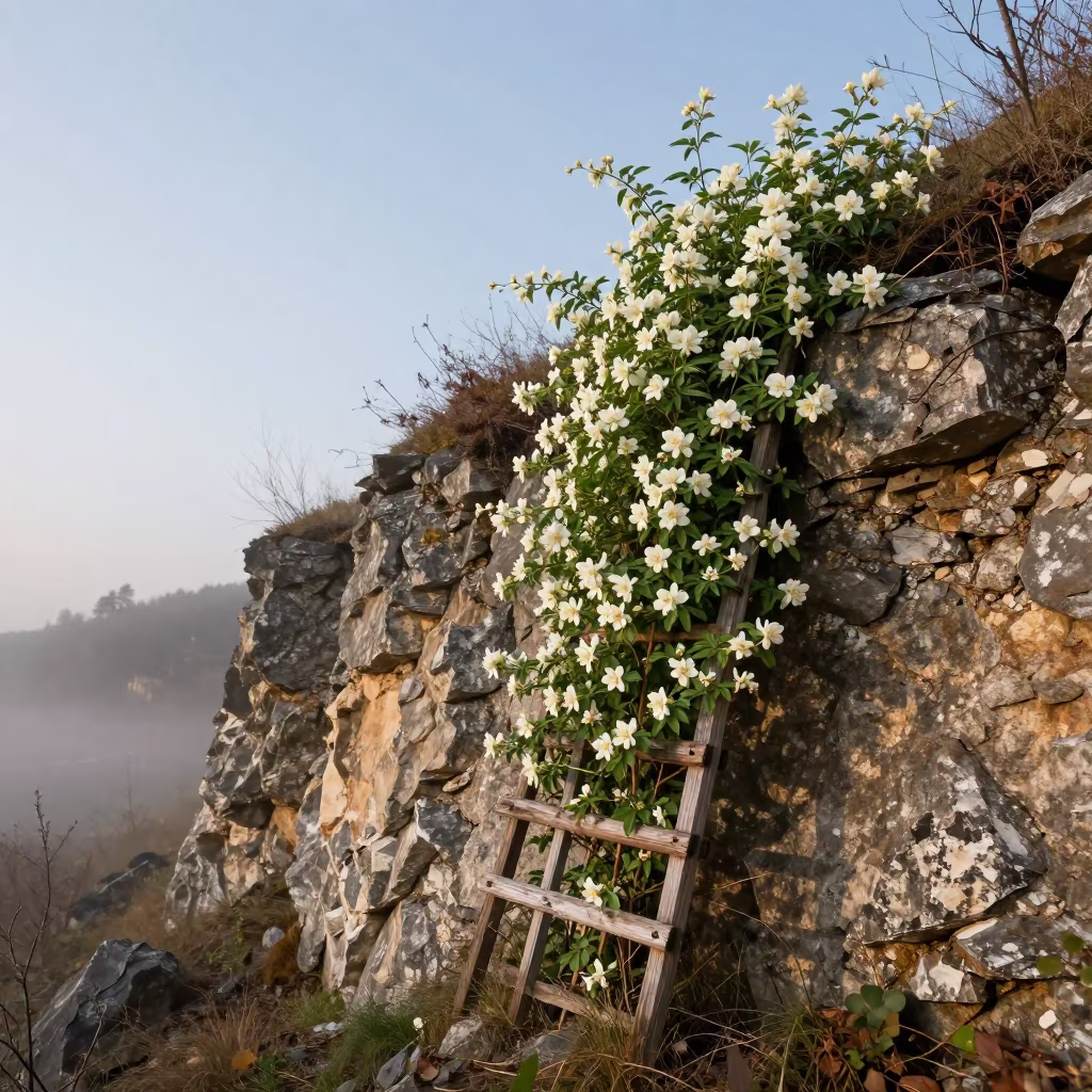 Jasmine Climbing Cliff Trellis Ukraine Autumn in along a salt-sprayed cliff edge in Ukraine
