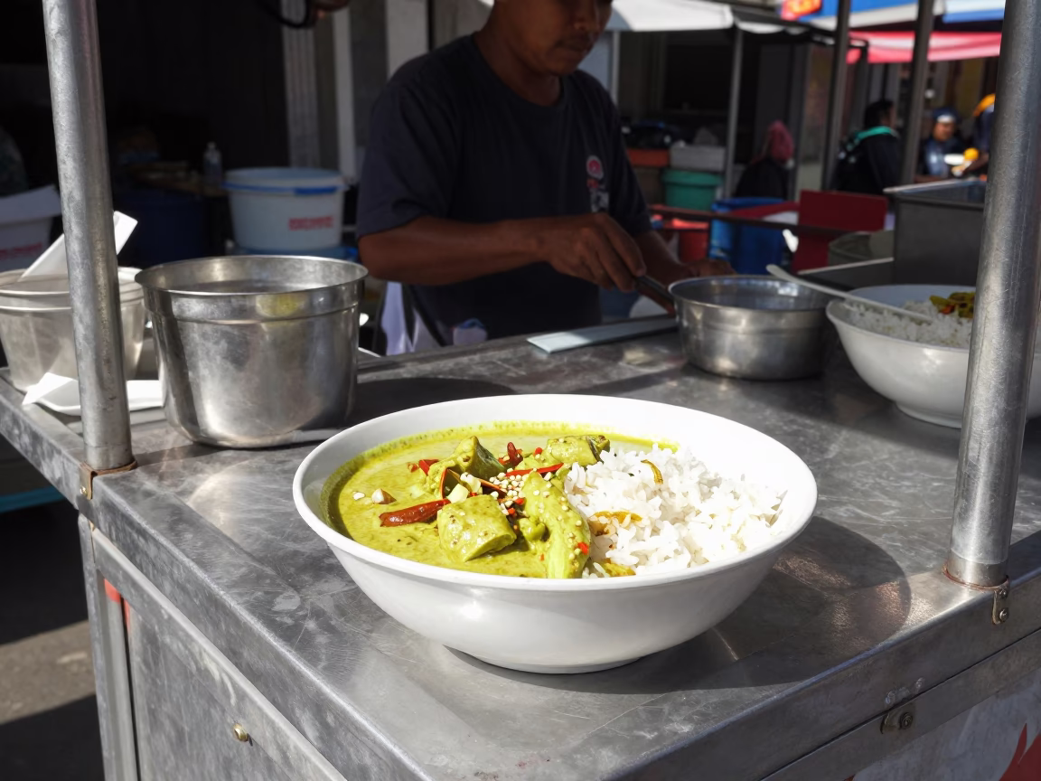 Jasmine Rice in Denpasar at The Flat Glare Of Noon Light in in Denpasar, Indonesia
