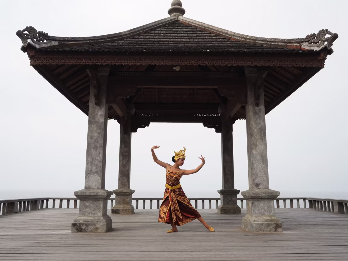Javanese Dancer in Dalian Palace Courtyard in near Dalian