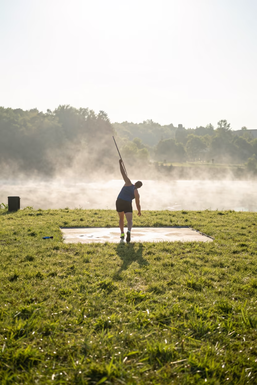 Javelin Thrower Releasing on Hillside in on a hillside near Bielsko-Biała