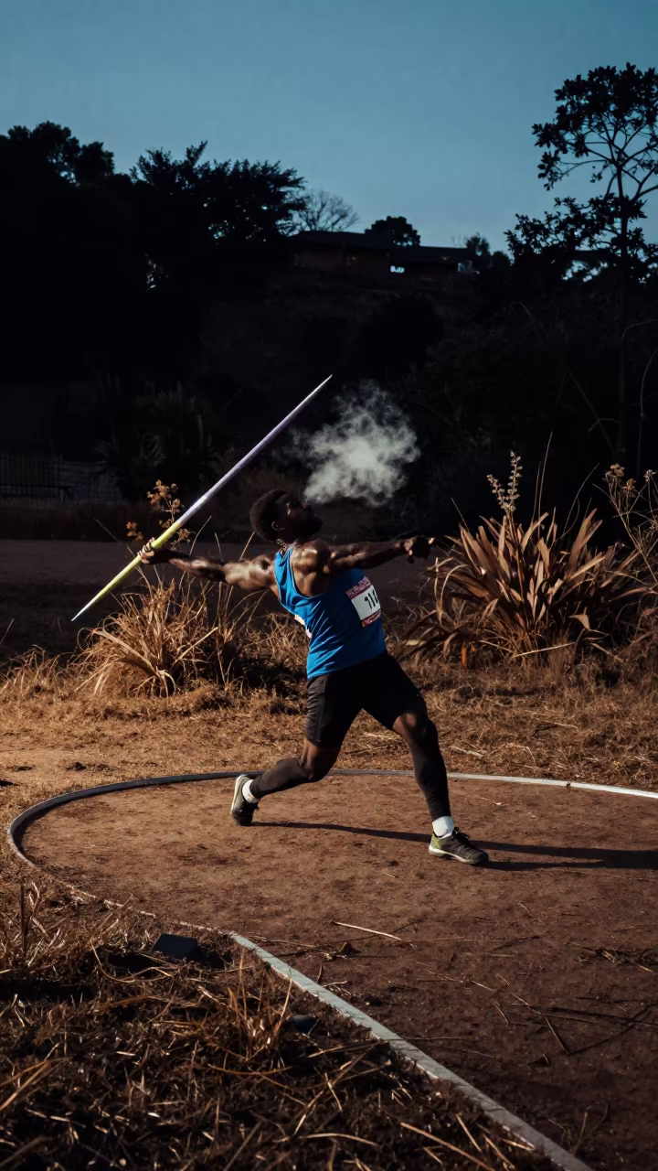 Javelin Thrower Twilight Hillside Kinshasa in on a hillside near Kinshasa