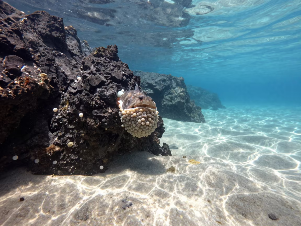 Jawfish Incubating Eggs Beside Volcanic Drop-off in beside a volcanic drop-off in Queensland