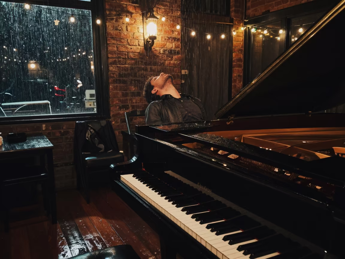 Jazz Pianist Backstage at Night in Khulna in at a jazz club in Khulna