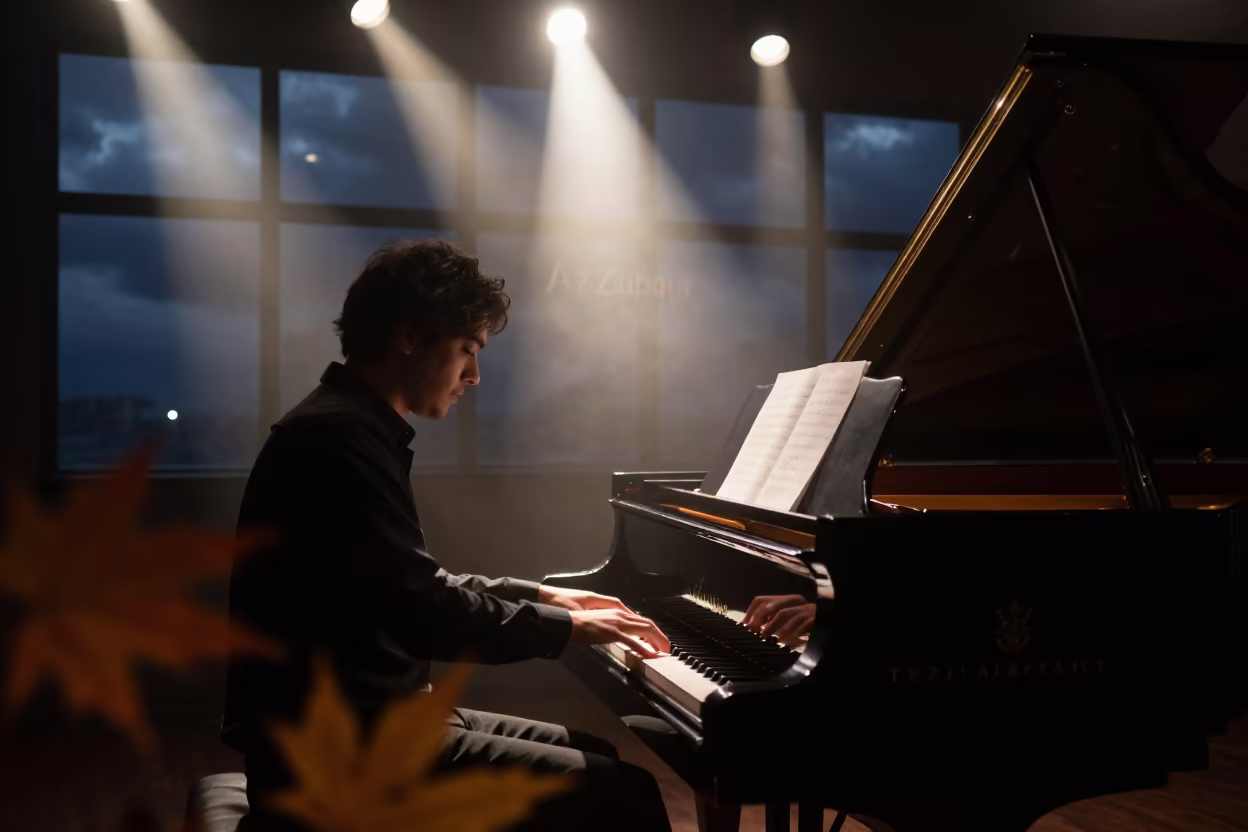 Jazz Pianist Hands Blurring Steinway in Az Zubayr Club in at a jazz club in Az Zubayr