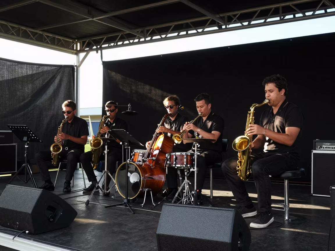 Jazz Quartet on Buffalo Festival Stage Before Night in on a festival main stage in Buffalo