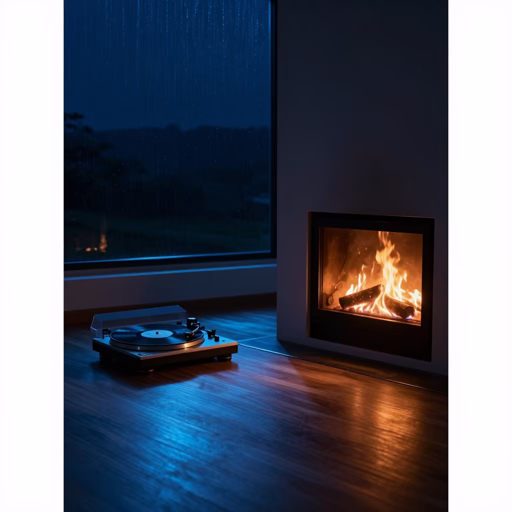 Jazz Record Player by Fireplace in Monsoon Colombo in by a crackling fireplace near Mount Lavinia, Colombo