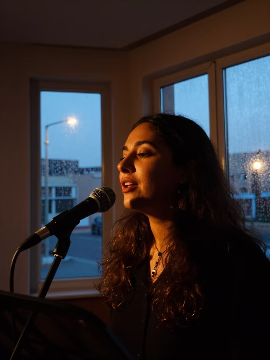 Jazz Singer Sharjah Rehearsal Pre-Dawn in in a rehearsal room in Sharjah