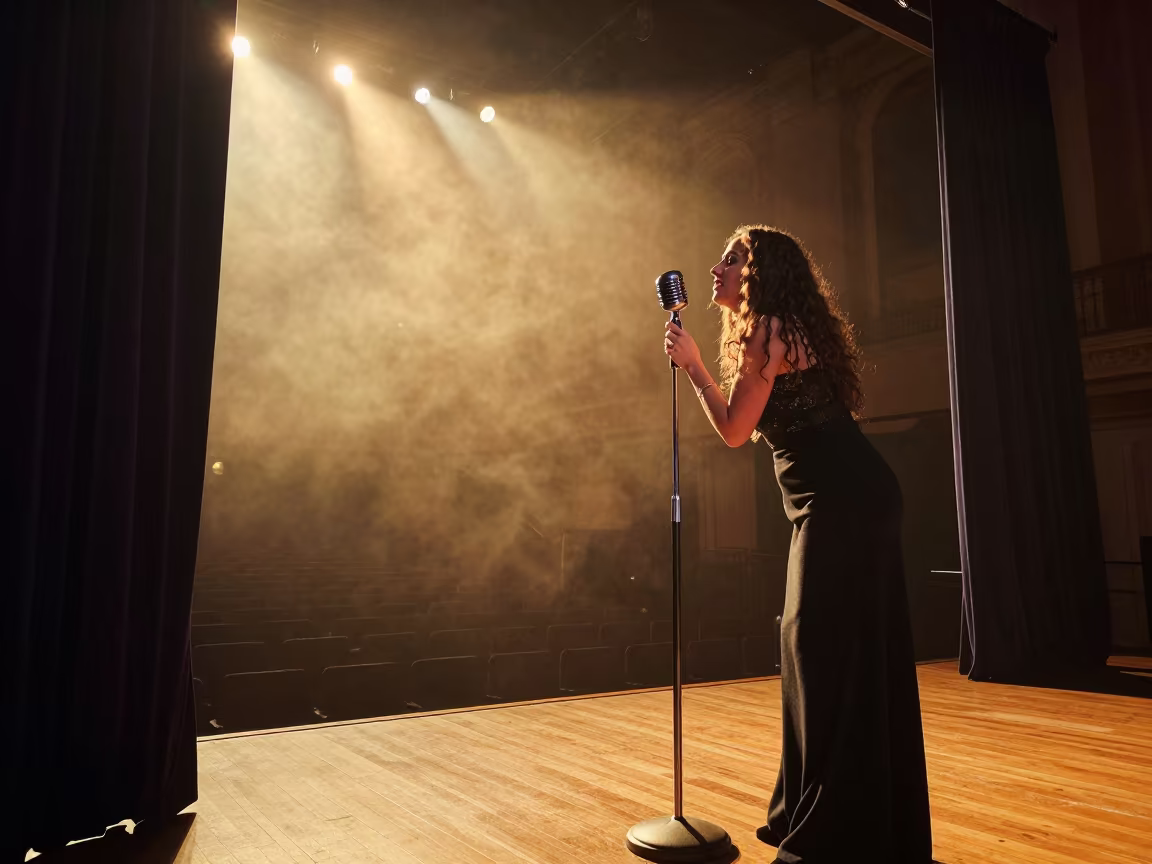 Jazz Vocalist Golden Hour Performance Genoa in in a concert hall in Genoa