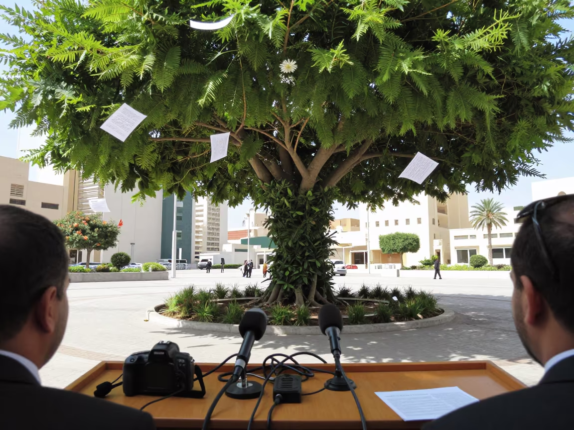 Jeddah Press Podium Tangled Cables Flower in in a public square in Jeddah