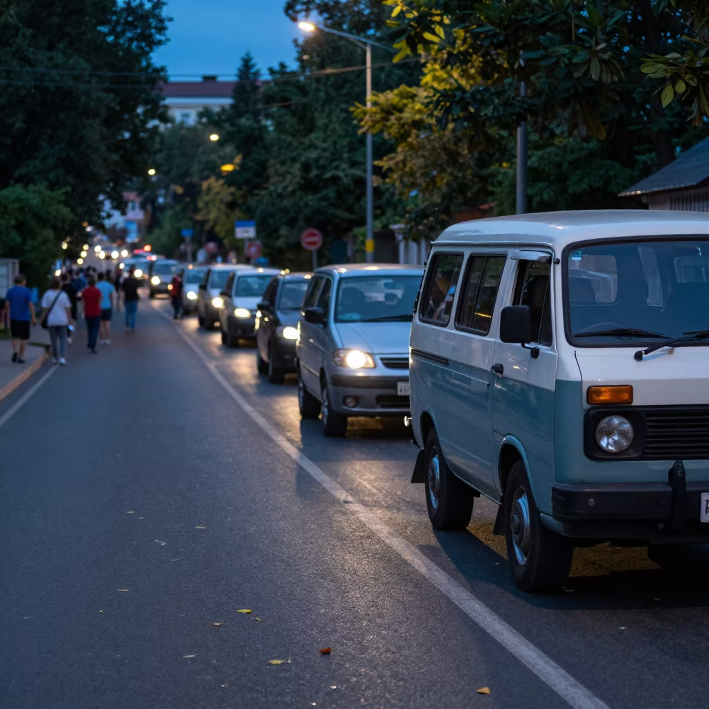 Jeepney Terminal Queue in Urals Switchback in along a switchback approach in the Urals