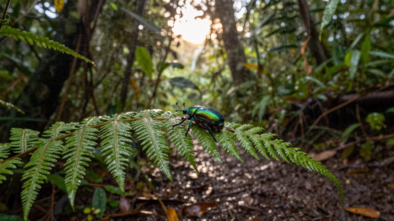 Jewel Beetle Silhouette on Costa Rican Trail in along a game trail in Costa Rica