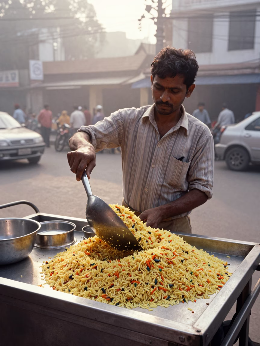 Jeweled Rice in Kolkata at The Early Morning Light in in Kolkata, India