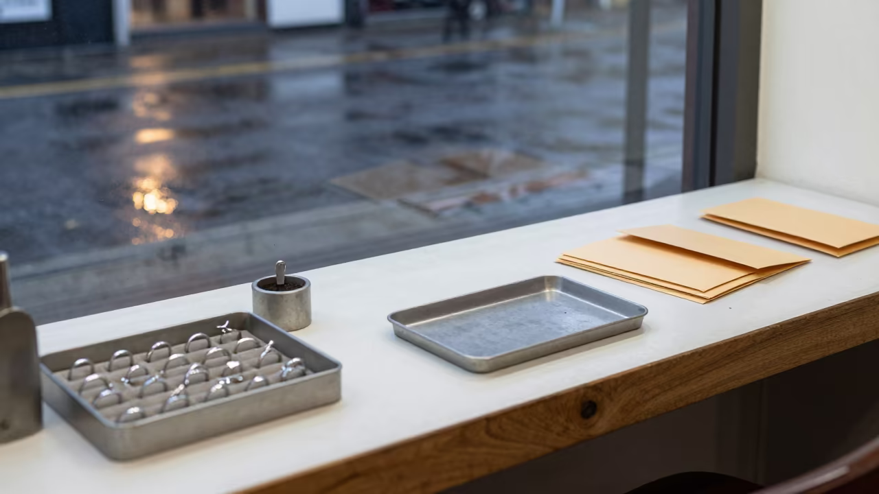 Jeweler desk night wet season Hpa-An in inside a goldsmith workshop behind the market lane in Hpa-An