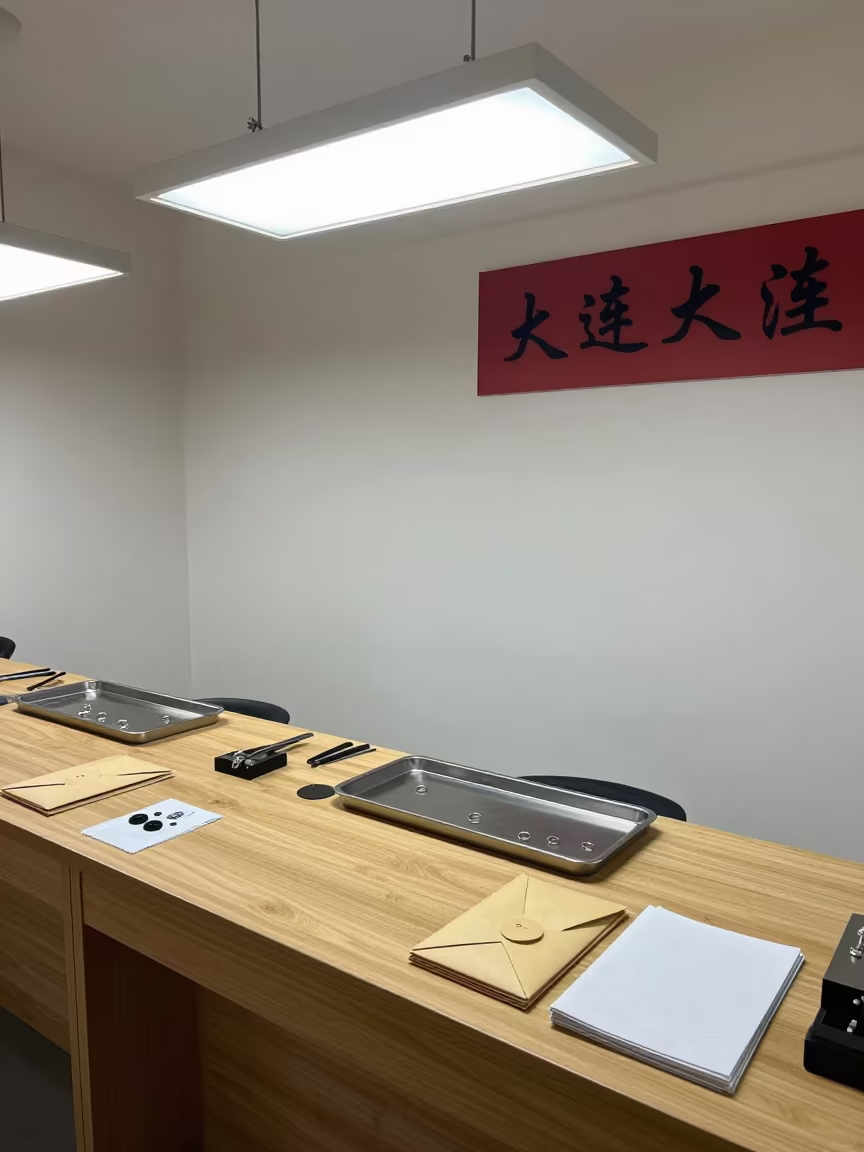 Jeweler Service Desk with Tools and Trays in inside a goldsmith workshop behind the market lane in Dalian