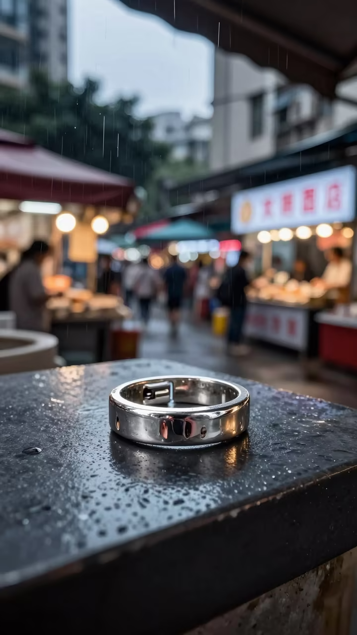 Jewelry Ring on Counter in Shenzhen Bazaar in at a jewelry counter inside a covered bazaar near Shenzhen