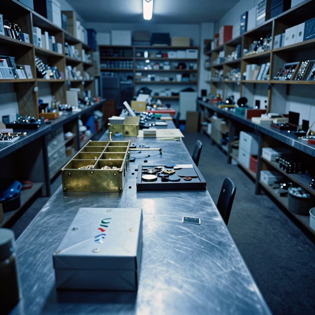 Jewelry Seal Box in Mumbai Stockroom Twilight in inside a stockroom behind the sales floor near Mumbai