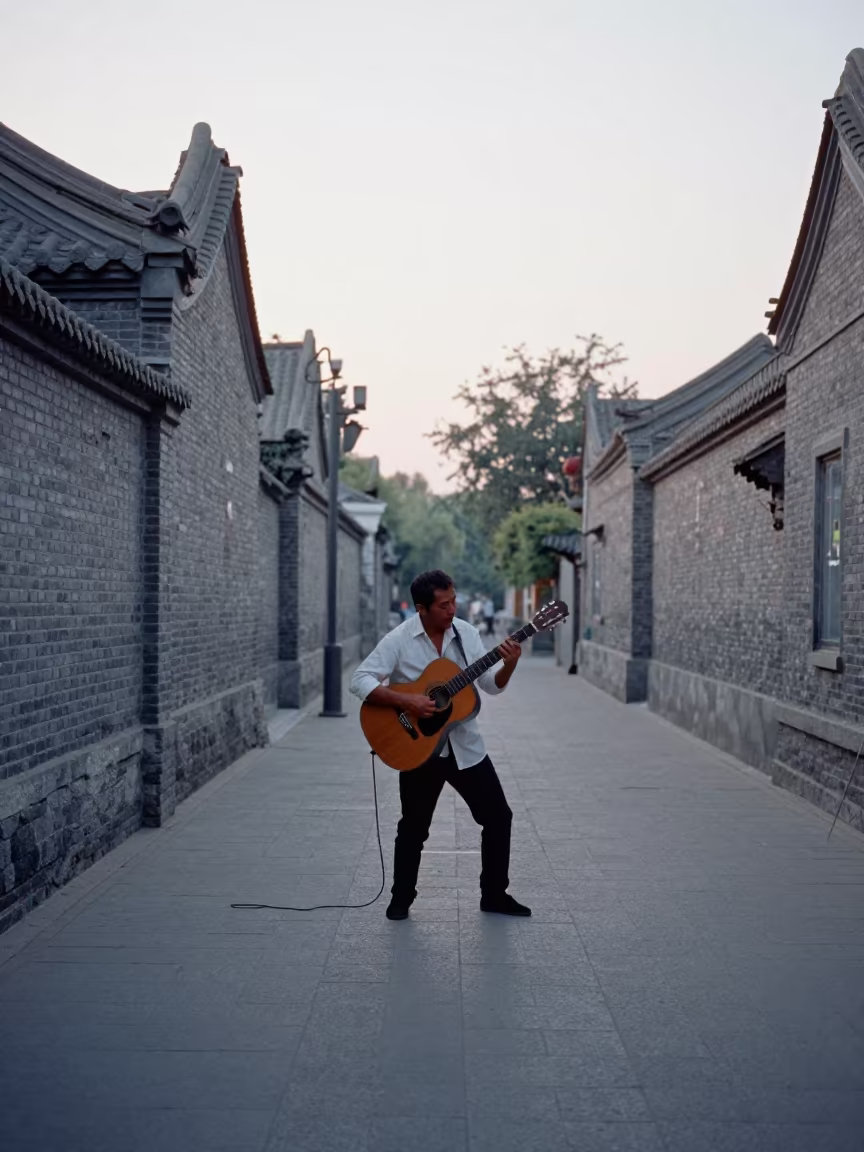 Jinan Guitarist Dawn Performance Street Music in in Jinan